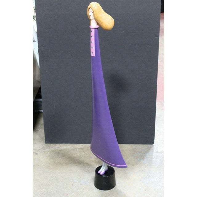 1980s "Woman in Purple" Figurative Surrealist Wood Sculpture by JW Eaton For Sale - Image 11 of 11