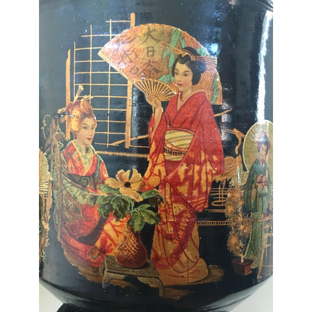 Chinoiserie Pair of Large Chinoiserie Style Urns or Vases on Pedestals of Glazed Terracotta For Sale - Image 3 of 8
