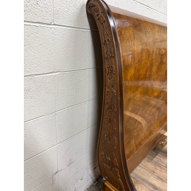 Henredon Vintage Henredon King Size Charles X Empire Style Burled Burl Sleigh Bed For Sale - Image 4 of 10