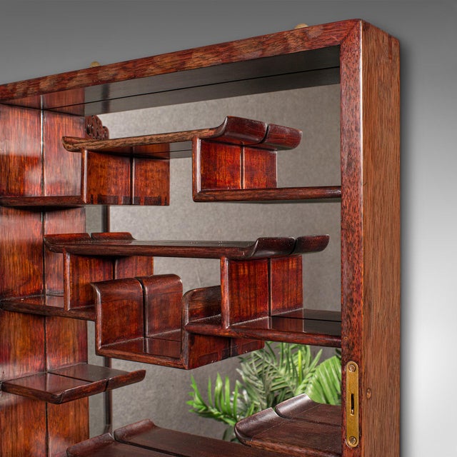 Wood Vintage Glazed Display Cabinet, Chinese, Walnut Collector's Whatnot, Art Deco For Sale - Image 7 of 10