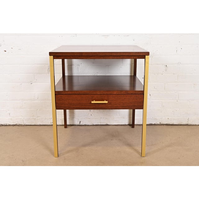 Paul McCobb for Calvin Furniture Linear Group Walnut Two-Tier Nightstand, Newly Refinished For Sale - Image 14 of 14