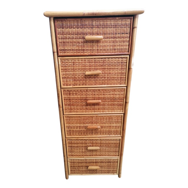 Chest of Drawers in Cane with Bamboo and Wicker, 1970s For Sale