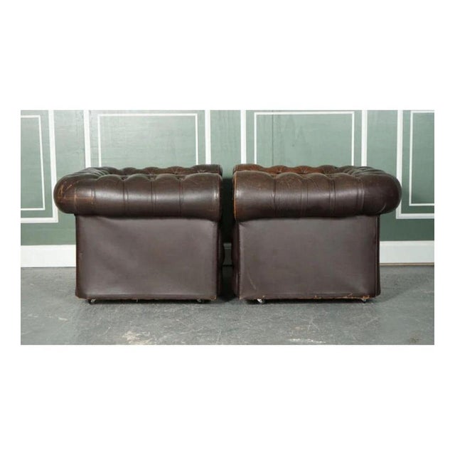 Vintage Brown Leather Chesterfield Club Tub Armchairs, Set of 2 For Sale - Image 10 of 13