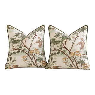 Pair of 22" Raoul "Bayou" Pelican Toile Pillows in Belgian Linen With Down Inserts For Sale