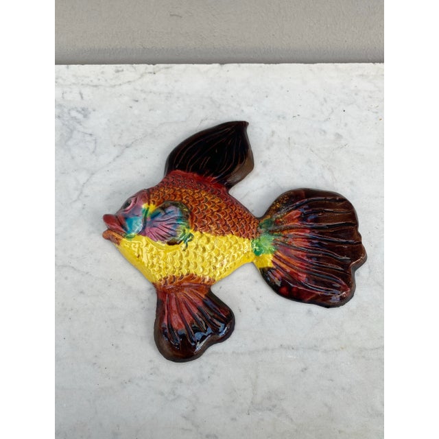 French Majolica Wall Fish signed Côte d’Azur Vallauris , Circa 1970.
