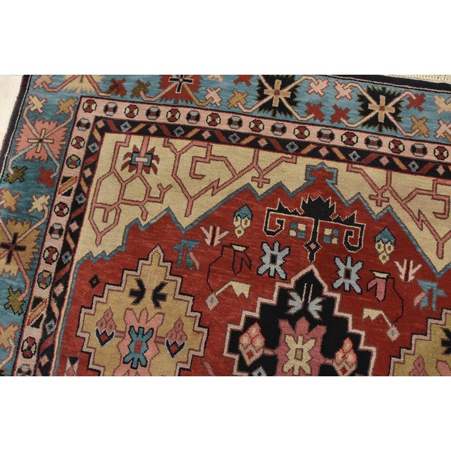 Textile Heriz Rug 5’10” X 9’1” Red Wool Vintage Tribal Hand-Knotted Oriental Carpet For Sale - Image 7 of 15
