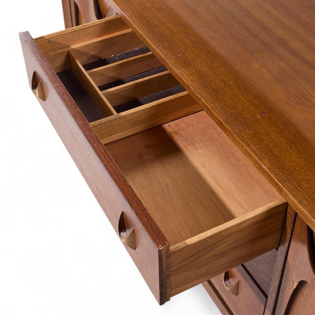 Wood Broyhill Brasilia Mid Century Walnut and Brass Credenza For Sale - Image 7 of 10
