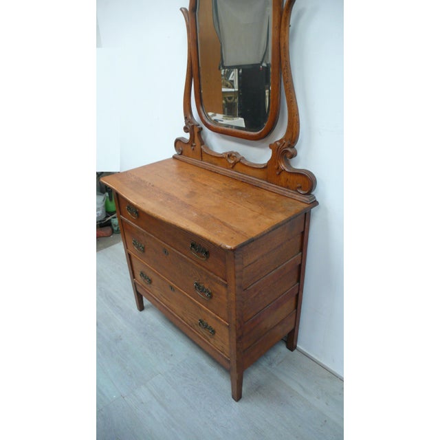 Antique Serpentine Tiger Oak Dresser with Mirror, 1890s For Sale - Image 6 of 7