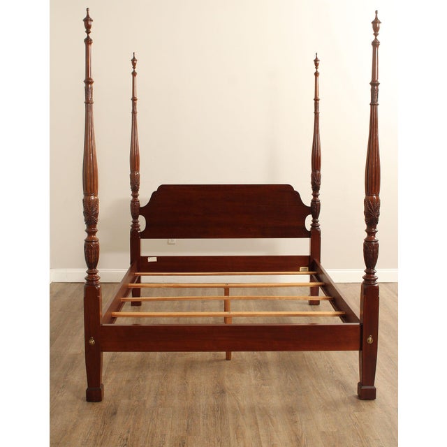 Traditional Ethan Allen 'Georgian Court' Cherry Rice Carved Queen Size Poster Bed For Sale - Image 3 of 18