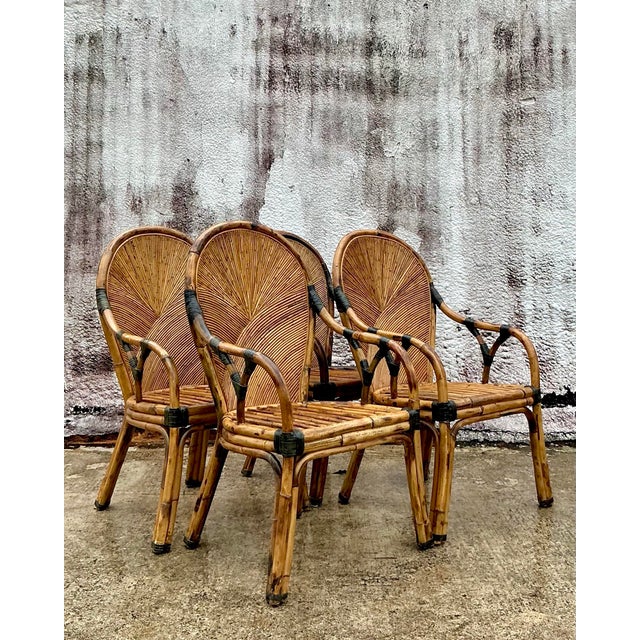 Gabriella Crespi Vintage Coastal Arched Pencil Reed Dining Chairs - Set of 4 For Sale - Image 4 of 10