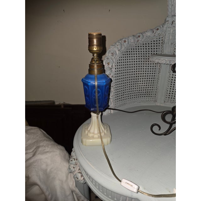 Glass Mid 19th Century Star and Punty Blue Glass Font Lamp For Sale - Image 7 of 7