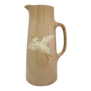 Early 20th Century American Frederick Rhead for Weller Pottery Jap Birdimal Crane Pitcher For Sale