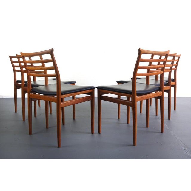 Mid-Century Modern Danish Modern Erling Torvits Dining Chairs in Teak With Black Leather Seats Denmark, a Set of 6 For Sale - Image 3 of 7