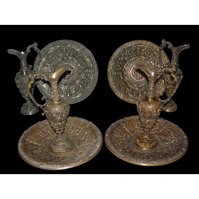 Embossed Bronze Jugs and Basins with Allegorical Scenes by Colleoni of Bergamo, 1890s-1910s, Set of 4 For Sale - Image 17 of 17