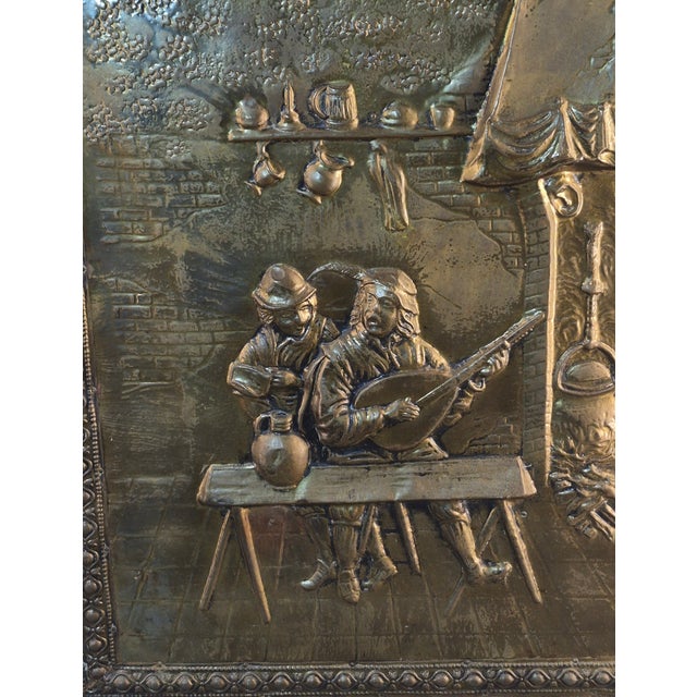 Antique Stamped Repousse Brass Figural Tavern Scene Fireplace Screen For Sale - Image 6 of 13