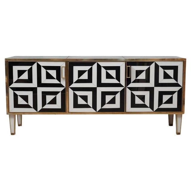 Three-Door Sideboard with Optical Glass Covering from Justfurnituress SRL For Sale - Image 4 of 4