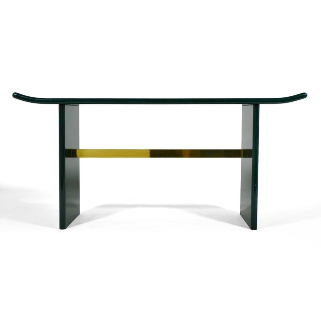 Faux Malachite and Brass Console Table For Sale - Image 9 of 9