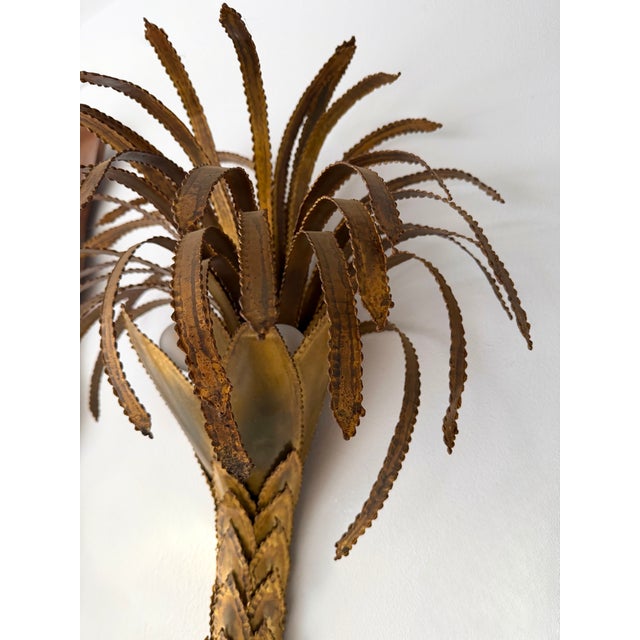Mid-Century Modern Pair of Brass Palm Tree Sconces by Maison Jansen, France, 1970s For Sale - Image 3 of 12