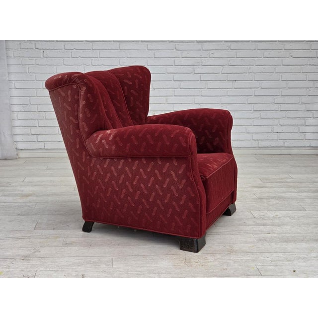 1950s Vintage Danish Relax Chair in Red Furniture Wool, 1950s For Sale - Image 5 of 18