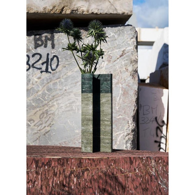 Not Yet Made - Made To Order Stripes C3 Vase in Laguna Green and Indian Green Marbles by Bufalini Marmi For Sale - Image 5 of 16