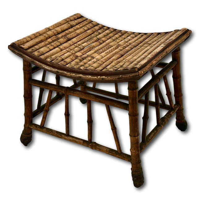 Sienna Excellent Hand Made Antique Oriental Revival Aesthetic Victorian Genuine Bamboo Footstool - Ottoman Circa 1880s For Sale - Image 8 of 18