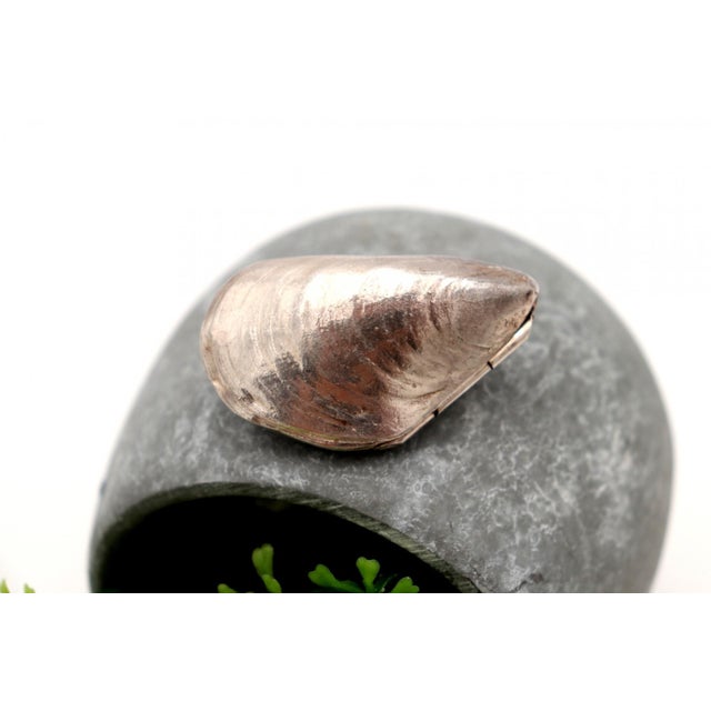 Silver Mussel-Shaped Pill Box, in Good conditions. Designed 1980 to 1989
