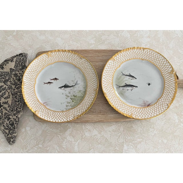 Antique French Limoges Fish Plates- A Set of 2 For Sale - Image 10 of 10