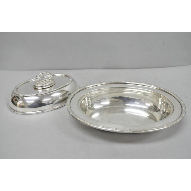Vintage Hollywood Regency Silver Plated Faux Bamboo Oval Vegetable Serving Dish For Sale - Image 9 of 13