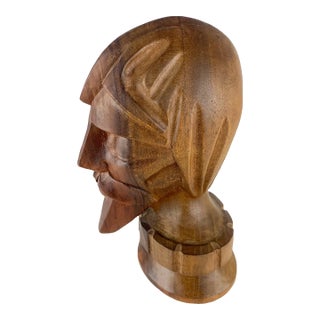Vintage Don Quixote Bust Statue Bearded Man Hand Carved Wood Folk Art For Sale