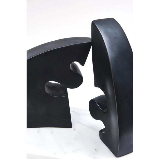 Vintage Abstract Signed Jean Arp Style Bronze Sculpture on White Carrara Marble Base For Sale - Image 4 of 13