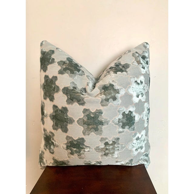 Luxury European Velvet Cutout Large Square Blue Pillow For Sale In San Diego - Image 6 of 6