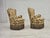1970s, pair of 2 small Danish armchairs. Original brown/beige furniture fabric, beech wood legs, springs in the seat....