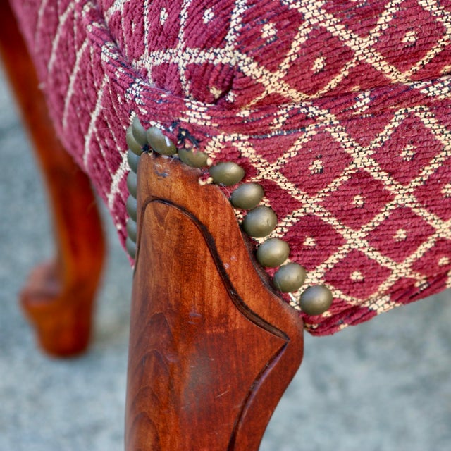 Red Vintage French Provincial Tufted Upholstered Bench With Cabriole Legs - 43" Wide For Sale - Image 8 of 12