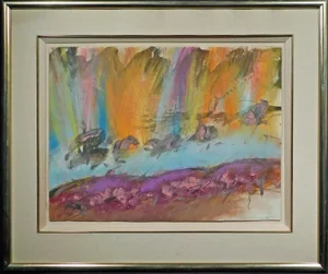 1980s Mark Dickson Untitled Mix Media, Pastel and Watercolor Abstract Hand Signed