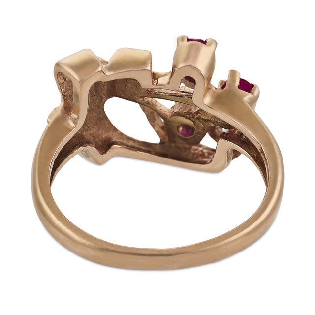 Mid 20th Century Retro Ruby Diamond 14k Rose Gold Ring, Size 4.5 For Sale In Los Angeles - Image 6 of 6