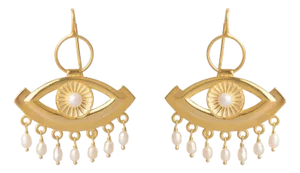 Pearl Vision Evil Eye Gold Dangle Earrings, A Pair