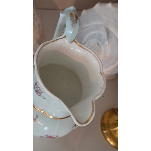 1900s Continental Floral Porcelain Petite Pitcher With Gilt Accents For Sale - Image 10 of 12