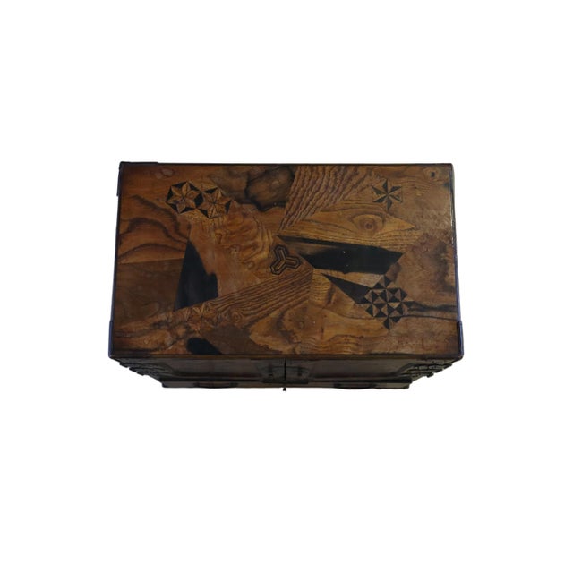 Late 19th Century Wonderful Raised Japanese Cabinet Crafted With Geometrically Intricate Inlayed Wood and Hand Wrought Hardware For Sale - Image 5 of 12