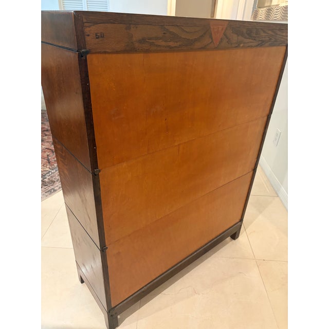Antique Tiger Oak Barrister/Lawyer’s Bookcase With G.R.M. Mark Intact For Sale - Image 10 of 11