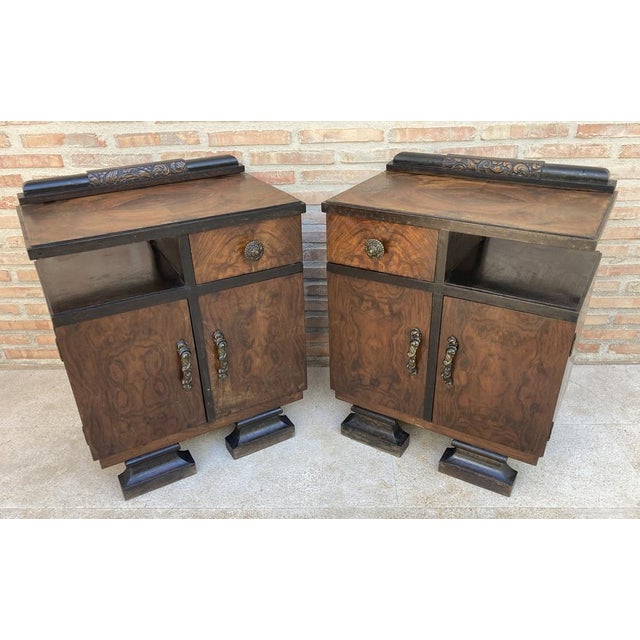 Art Deco Nightstands with Ebonized Base, 1930, Set of 2 For Sale - Image 3 of 17