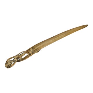 Art Nouveau Brass Letter Opener Signed Ges. Gesch - Vintage 1905 For Sale
