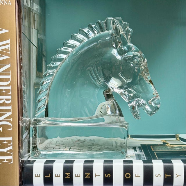 Hollywood Regency Vintage Heisey Glass Horse Head Sculpture / Bookend For Sale - Image 3 of 6