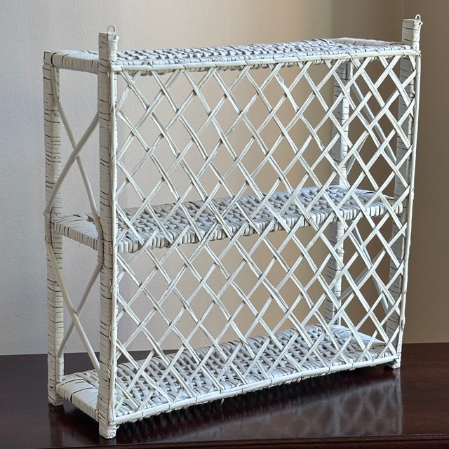 White Mid-20th Century White Wicker Hanging Wall Shelf For Sale - Image 8 of 11