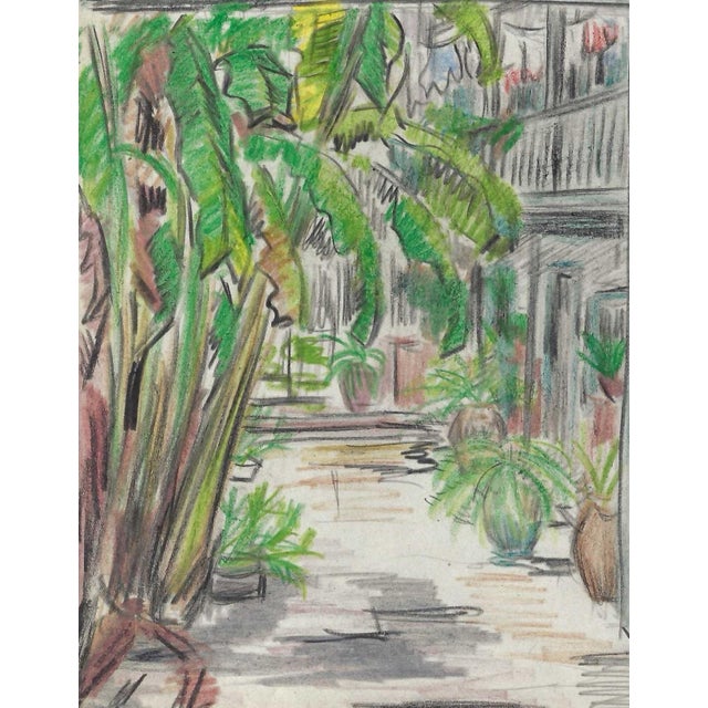 Grace Spongberg (American, 1906-1992) "Courtyard / Former Slave Quarters / 628 Royal" oil pastel on paper, estate stamp on...