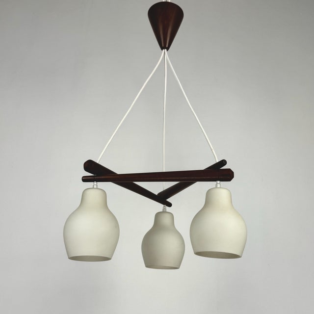 Mid-Century Modern Scandinavian Triangular Teak & White Glass Pendant Light, 1960s For Sale - Image 10 of 10