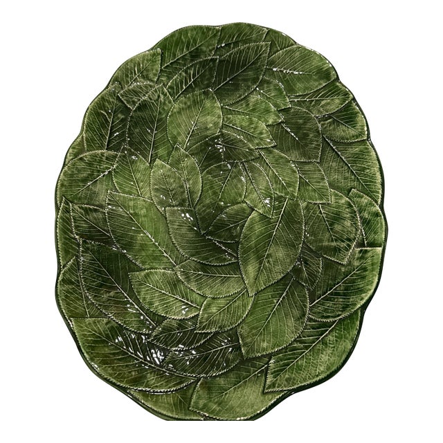 Mid 20th Century Italian Green Leaf Oval Platter For Sale