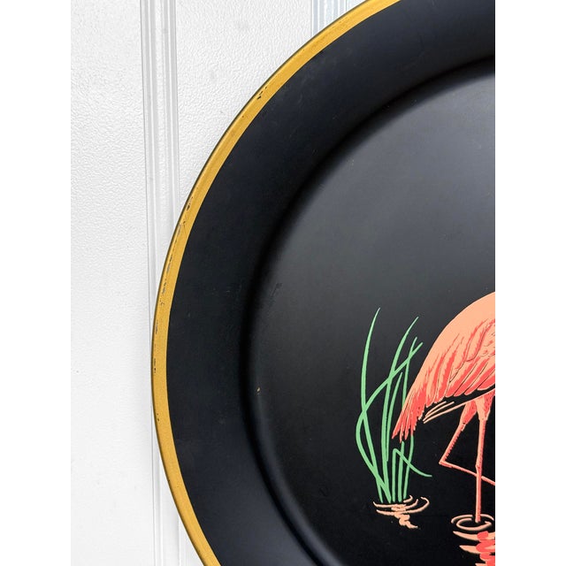 Mid-Century Florida Regency Flamingo Metal Round Serving Tray Wall Art - 19" For Sale - Image 6 of 9
