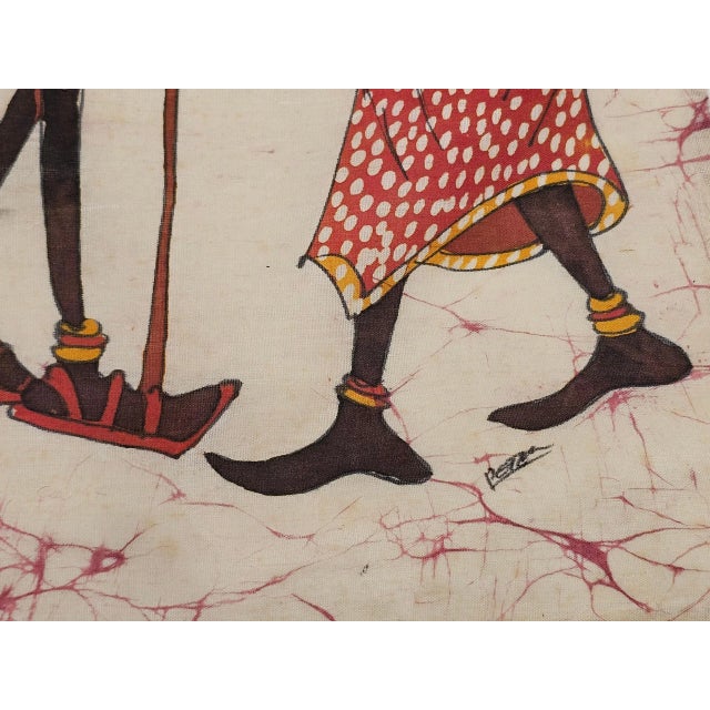 Textile Vintage African Batik Wall Art, Hand Painted Textile Tapestry Wall Art For Sale - Image 7 of 12