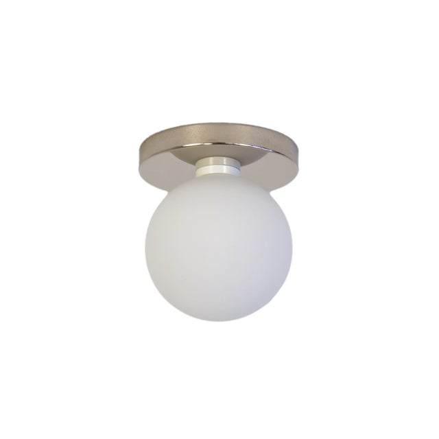 Globe Flush Mount Polished Nickel, 5 Inch Glass Globe, by Research.Lighting, Modern, Minimal For Sale - Image 4 of 8