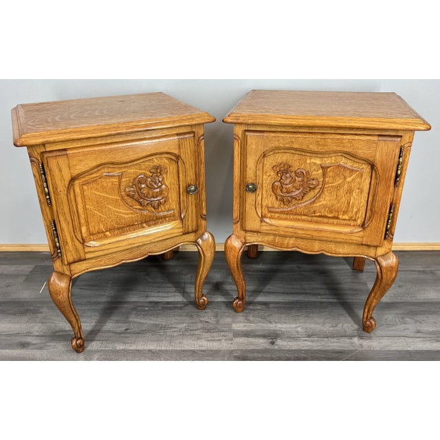 Vintage French Oak Bedside Tables, Set of 2 For Sale - Image 5 of 11